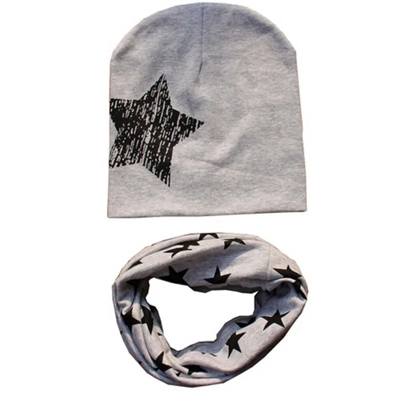 new cotton star hat+scarf sets for baby under 5 years kids cartoon collars caps suits children boys girls beanies accessories