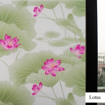 

Static Cling Colorful Silding Door Printing Frosted Window Film Dimming Stained Glass Film Painted Lotus 45/60/90cmx200cm