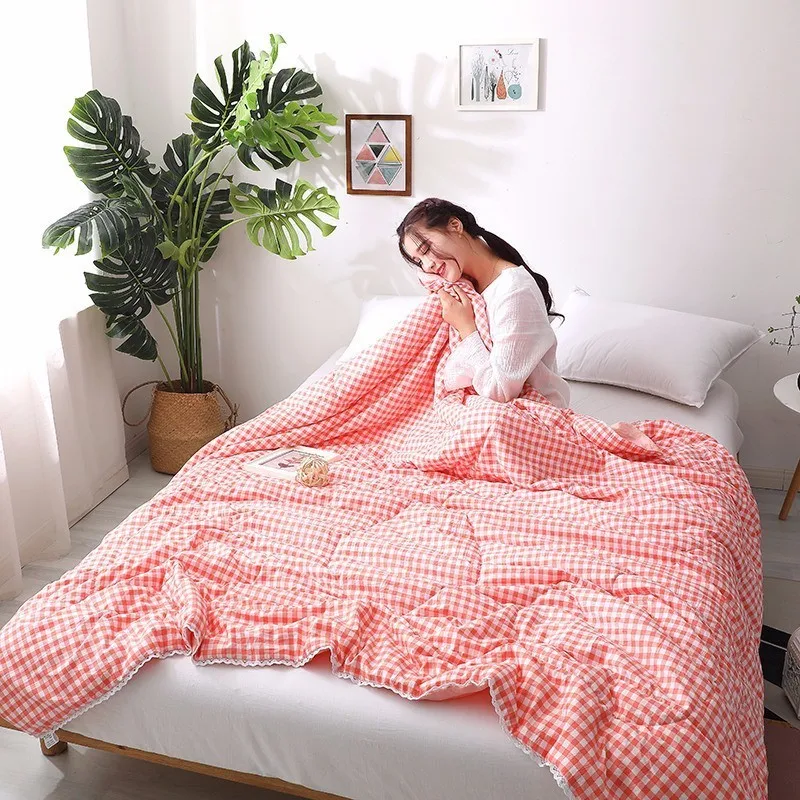 

Blue Thin Comforter Quilt High Quality Soft Washed Cotton Bedspreads Bed Cover Blankets 24