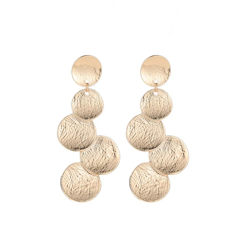 

8SEASONS 2019 New Fashion Stud Earring Women's Jewelry Gold/Silver/Rose Gold Color Geometric Sequin Round Charm Pendant 1 Pair