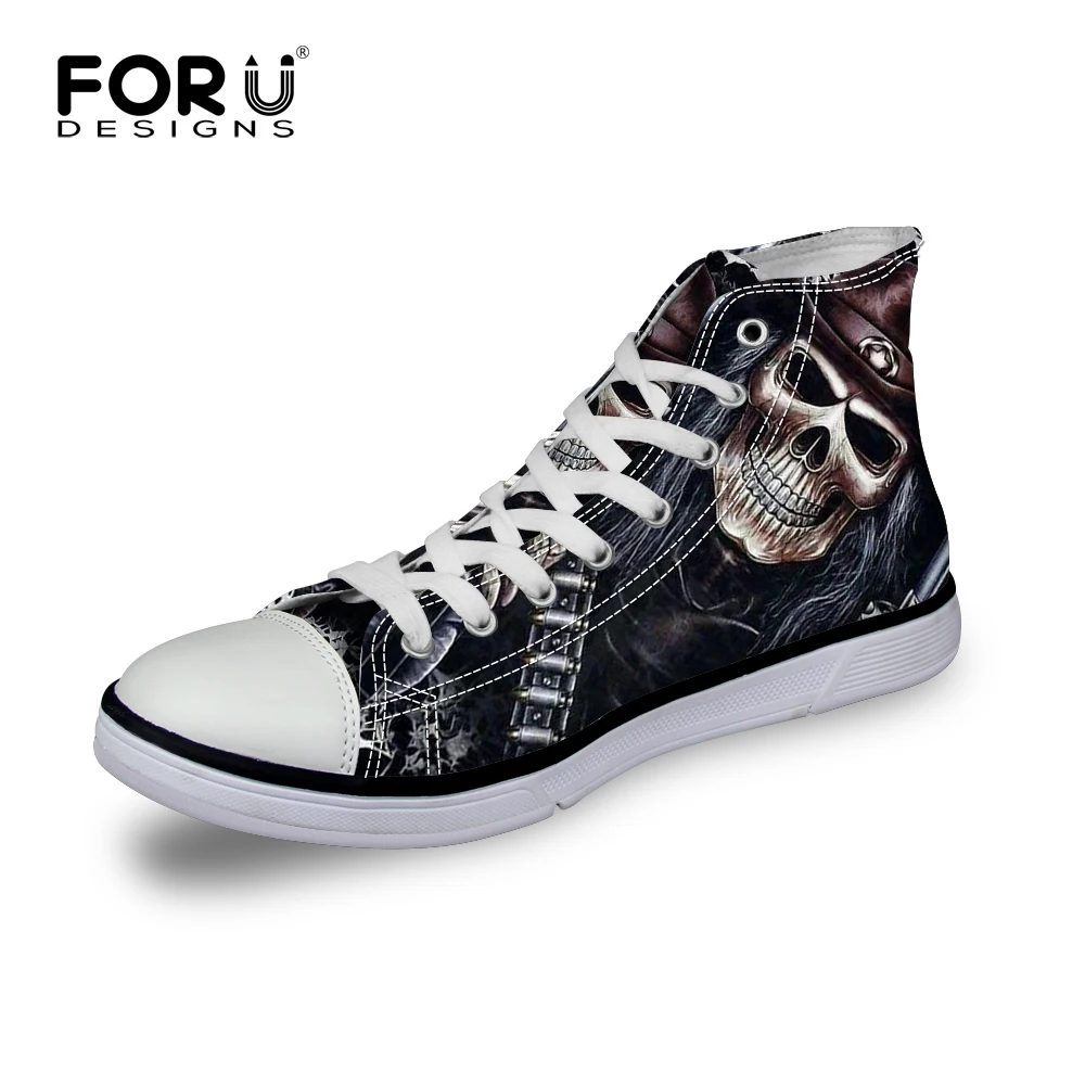 FORUDESIGNS Classic Men's Punk Rock Skull Style High-top Vulcanize Shoes Casual Lace-up Canvas Shoes for Men Students Flat Shoes FORUDESIGNS Classic Men's Punk Rock Skull Style High-top Vulcanize Shoes Casual Lace-up Canvas Shoes for Men Students Flat Shoes