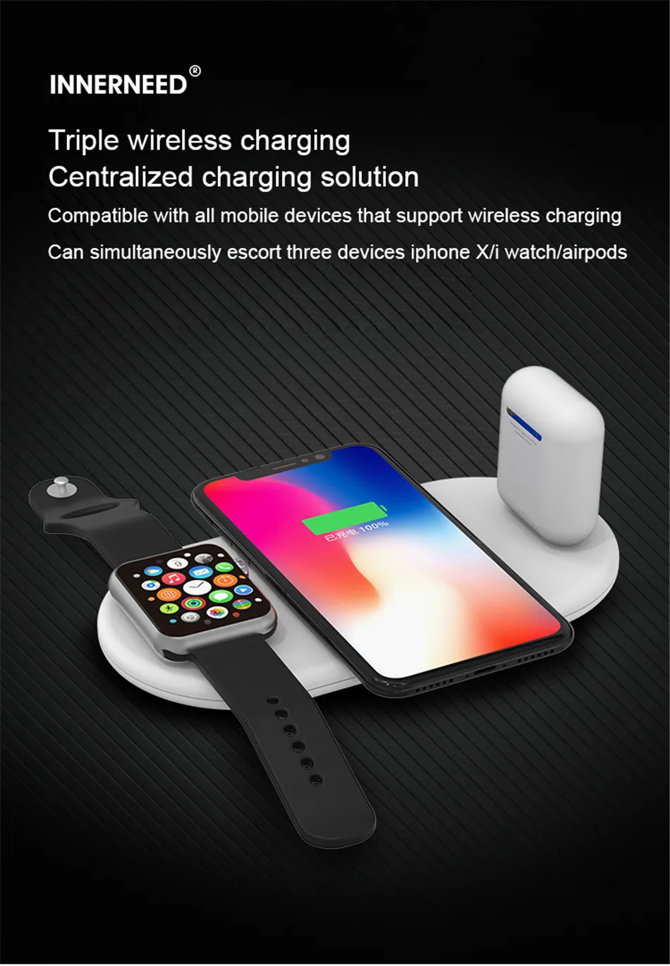 !ACCEZZ 10W 7.5 Fast Wireless Charger 3 in 1 For iphone 8 Plus X For Apple AirPods For Samsung S7 S8 S9 Mobile Phone Chargers (1)