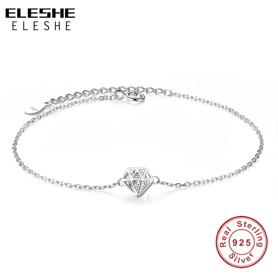 

ELESHE Romantic Hollow Round Cut Clear Cubic Zirconia Charm Bracelet 925 Sterling Silver Bracelet for Women Fashion Jewelry Gift