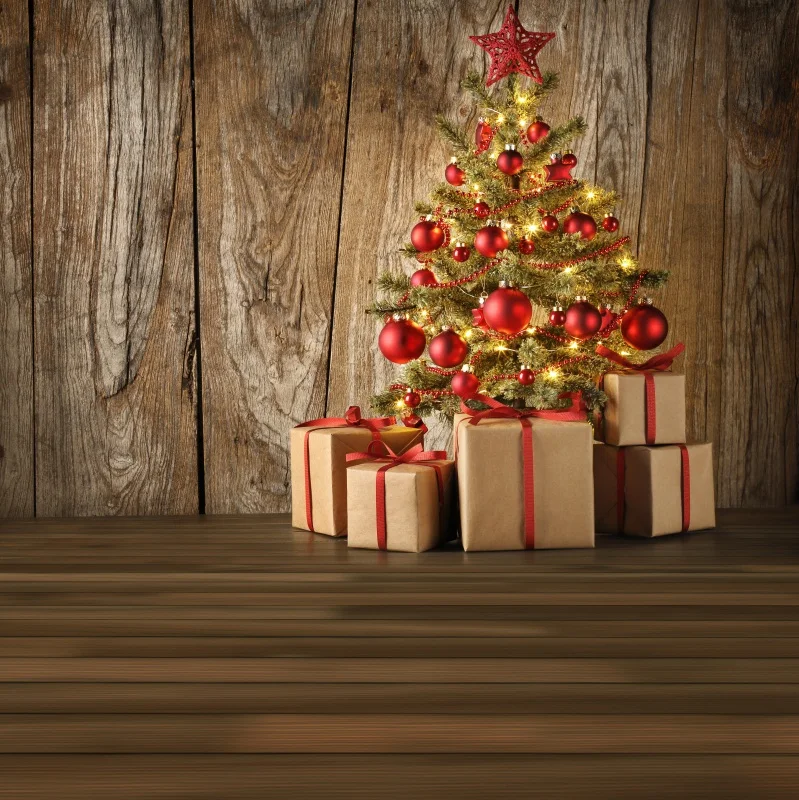 

Laeacco Wooden Board Floor Christmas Tree Gift Baby Photography Backgrounds Customized Photographic Backdrops For Photo Studio