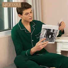 Осенние пижамы больших размеров мужские повседневные пижамные комплекты мужской кардиган с отложным воротником рубашка+ брюки Мужской Хлопковый пижамный комплект