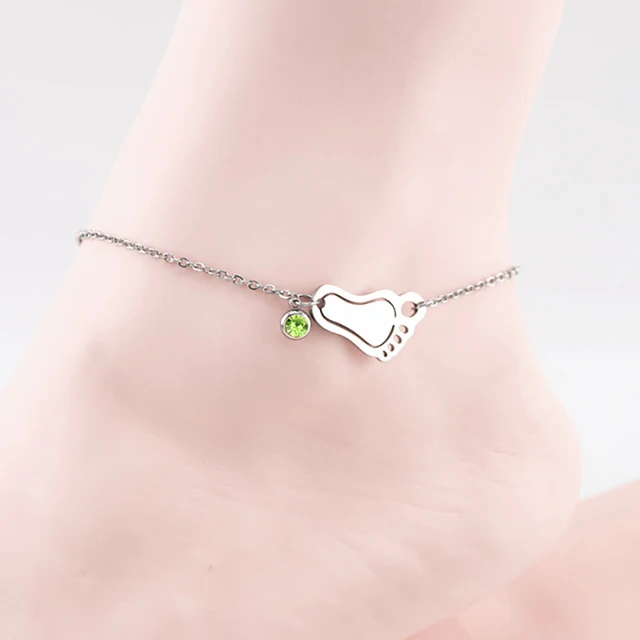 Ankle Bracelet Baby Birth Stones Charm Foot Stainless Steel Ankle Bracelet Baby Birth Stones Charm Foot Stainless Steel Anklets Metal Leg For