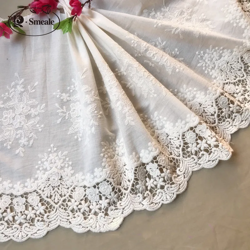 

3yards/lot Beige White100% Cotton Embroidered Lace Fabrics, Women's Clothing Diy Lace Trim, Free Shipping RS1689