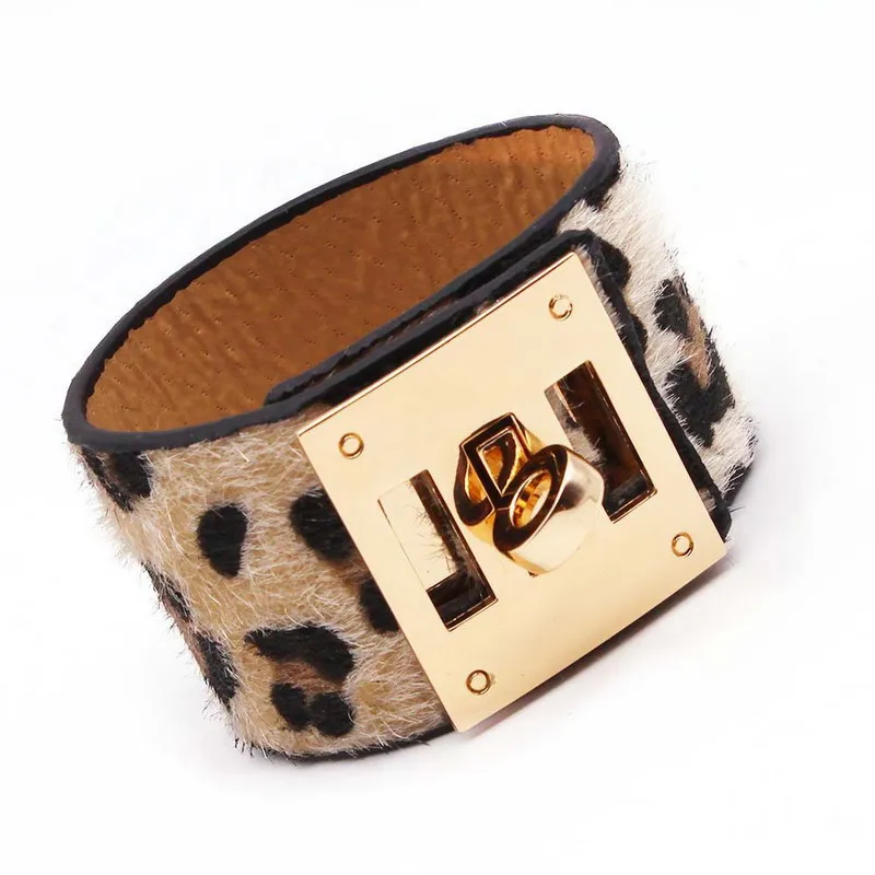 Rainbery Лидер продаж модный кожаный браслет из конского волоса леопардовая широкая магнитная пряжка с принтом для женщин подарок JB0557
