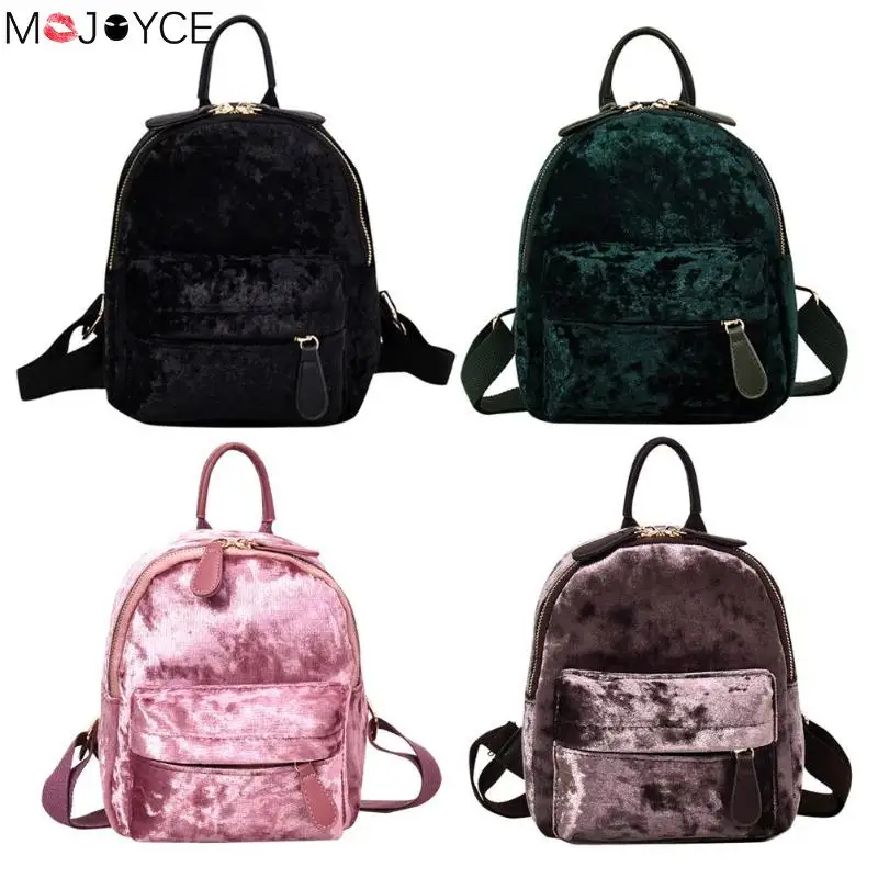 

Women Soft Velvet Zipper Pure Color Backpack for Teenager Girls Small Travel Backpacks School Bags Feminina Female Shoulder Bags