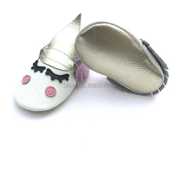 

High Quality Fancy unique 100% genuine leather newborn baby boy and girls party moccasins Blush golden angle Unicorn Baby shoes