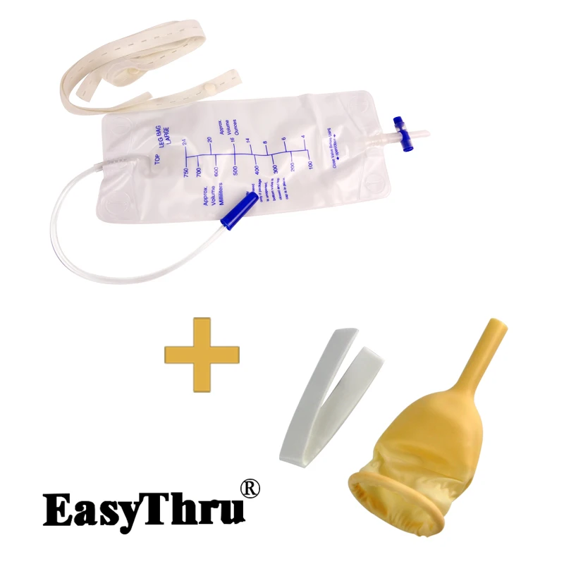 3 pcs Male Latex External Condom Catheter + 3pcs 750ml leg bag Free