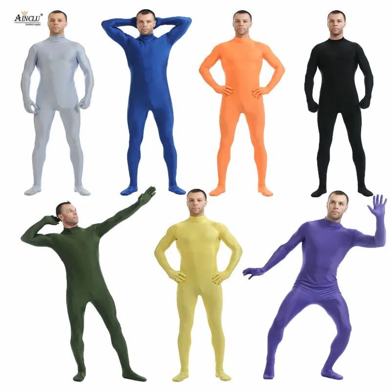 

Ainclu Mens Spandex Nylon Lycra Zentai MultiColor Body Second Skin Tight Headless Dancewear Costume Hallween Adults Bodysuit