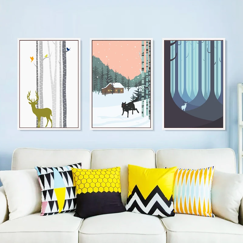 

RELIABLI ART Cartoon Animal Dears Wall Art Canvas Painting For Living Room,Kids Room Nordic Posters Modern Decorative Pictures