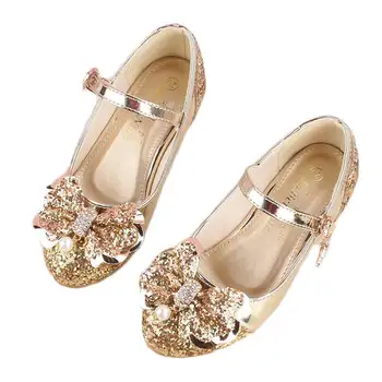

girls high heels shoes 2018 spring and autumn new princess shoes gold bow children's dance shoes crystal shoes