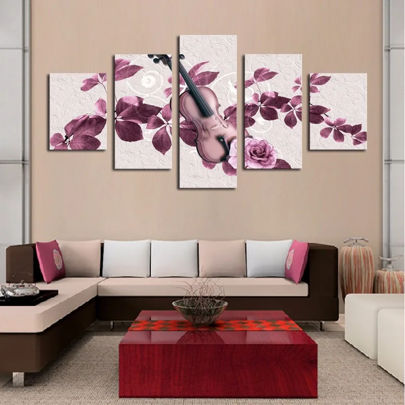 5 pcs set Diamond Painting Purple flower guitar Full Square Rhinestone Handcraft Cross Stitch Diamond Embroidery wall decor