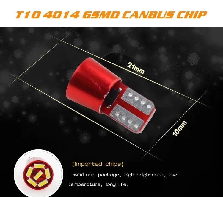 50 шт. бесполярности Нет Ошибка T10 4014 W5W 6SMD 194/168 LED авто габаритный фонарь клина стороны светильника 12 В