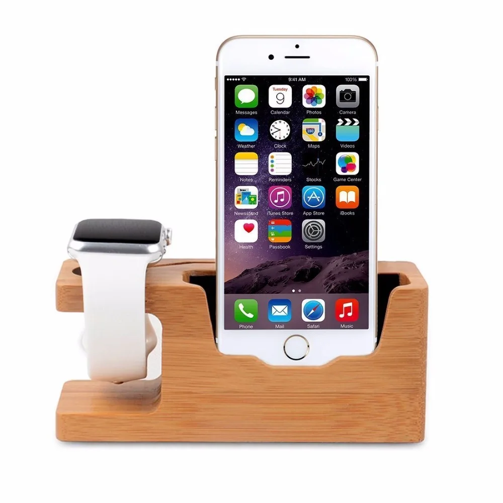 

Bamboo Wooden Charging Bracket Dock Station Stock Cradle Holder Stand More stable for iPhone 6S 7 8 X plus Apple watch 38mm 42mm