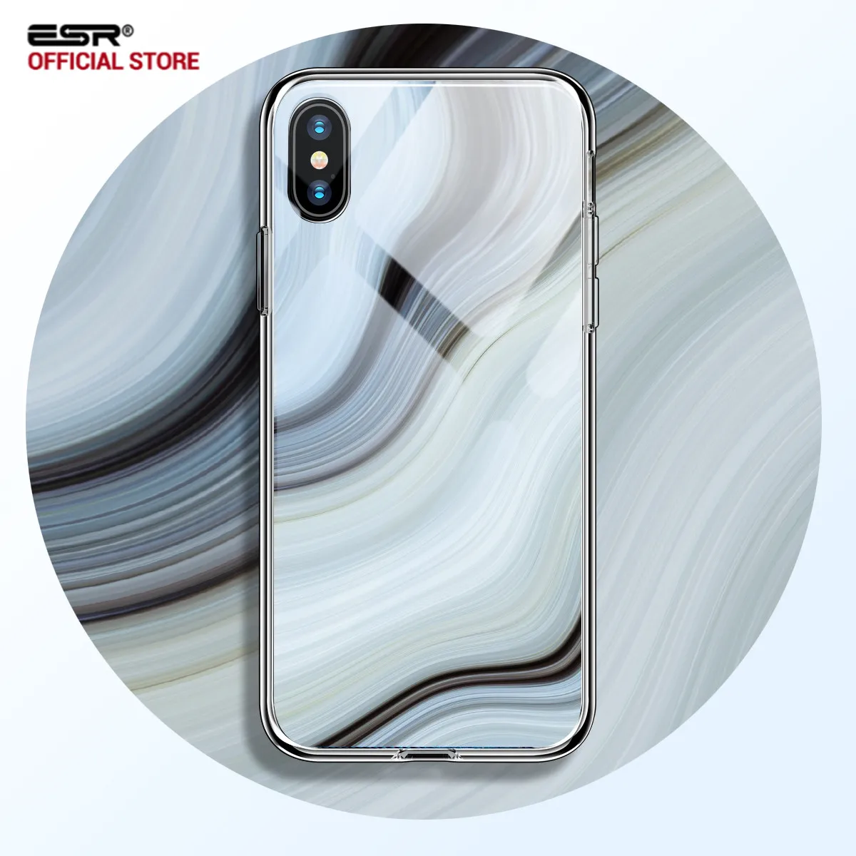 

ESR Marble Painted Grain Back Tempered Glass Case for IPhone X Full Coverage Ice Crystal Cover Tempered Glass Cases for IPhone X