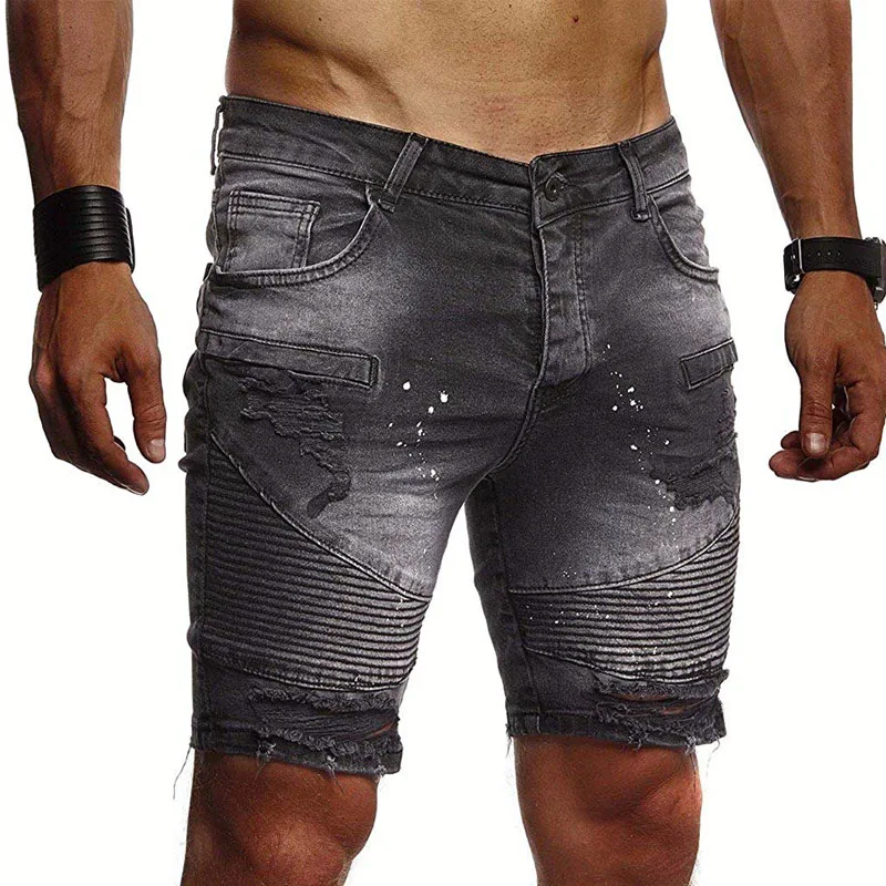 Новая мода досуг мужские короткие джинсы брендовая одежда летние шорты мужские джинсы короткие мужские шорты - Цвет: Черный
