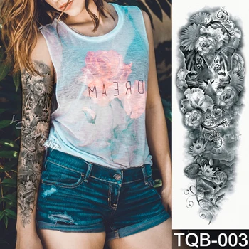 

NEW 48*17cm Full Flower Arm Tattoo Sticker Tiger Eye Roses Temporary Body paint Water Transfer fake Tatoo sleeve
