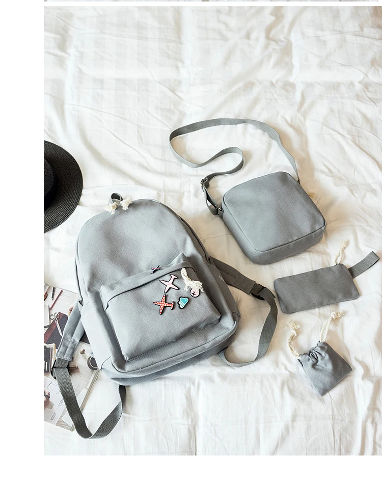 4 шт. модный холщовый женский рюкзак, школьная сумка для студентов, женский рюкзак для девочек-подростков, рюкзак Mochila, женский рюкзак