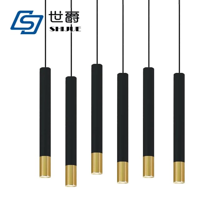 

LED bar chandelier single-ended concise hall cash register front dining room long cylindrical black-gold Chandelier