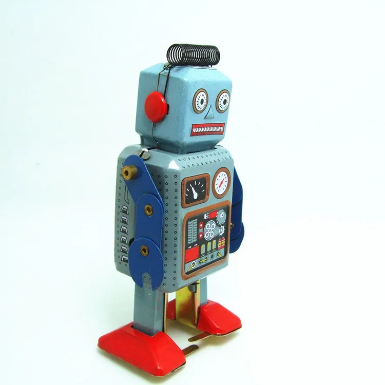 Vintage Mechanical Clockwork Wind Up Metal Walking Radar Robot Tin Toy KidsP*US 