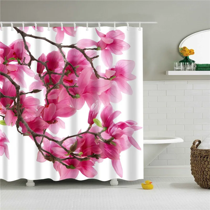 Ванная комната поставка занавески для душа комплект цветы водонепроницаемая ткань с рисунком ткань для ванной занавески экран с крючками