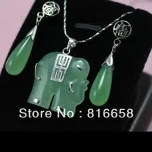 > зеленый нефритовый слон ювелирные изделия ожерелье/кулон серьги Набор Натуральных ювелирных изделий