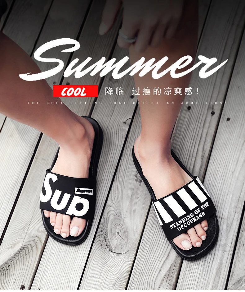Qlvy Men Slippers Summer Beach Male Slides Women Non-slip Flip Flops Striped Style Outdoor Indoor Sandals for Couple Soft