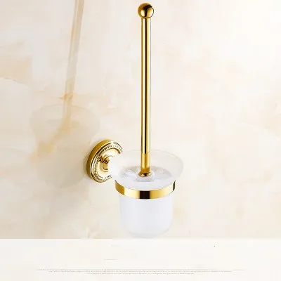 Gold-plated brass carved soap net European bathroom pendant set bathroom creative shower baskets bathroom hardware accessories - Color: toilet brush holder