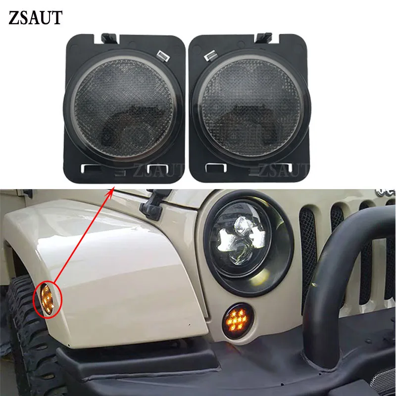 

LED Front Fender Smoke Amber Side Marker for Jeep Wrangler JK 07-15 Parking Turn Bulb Lamp Indicator Light Signal Flares
