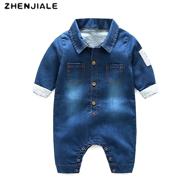 Rompers for Baby Denim boys Clothes Toddler Long sleeved romper buttons