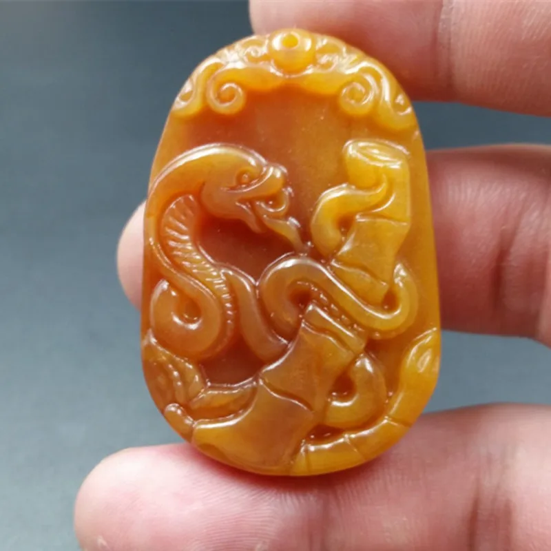 

natural HUANGLONG jade isabelline carven lucky zodiac snake pendant with certificate together jade pendant Fine Jewelry
