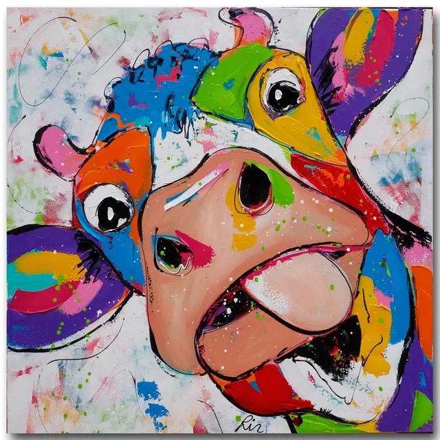 Cartoon Painted Large printed Canvas Paintings Cow Oil