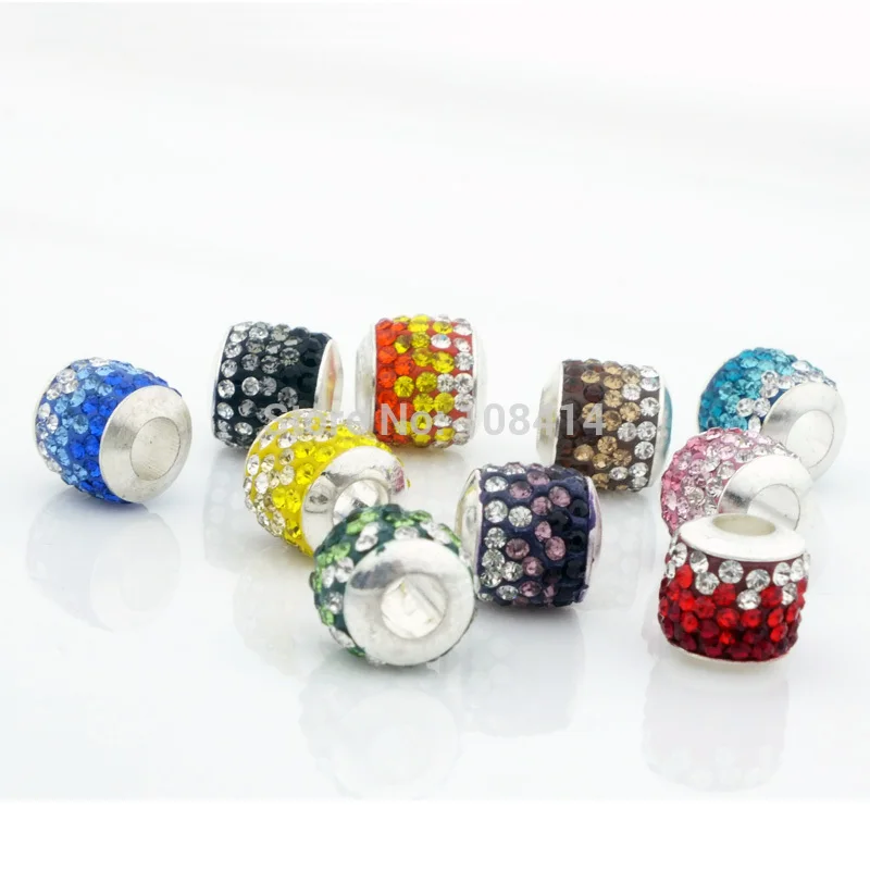 

10PCS/Lot Mix Color 11*11mm Big Hole European Round Gradient Rhinestone Bead Charms Fit for Fashion Bracelet Pandora DIY Jewelry