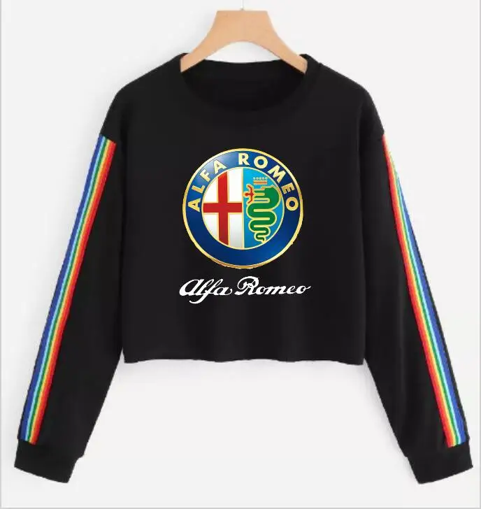 

2019 Ladies Harajuku Alpha alfa romeo Hoodie Women's Short Rainbow Stripe Street Kpop Car Jacket