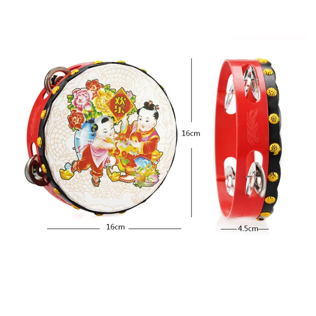 Традиционный счастливый погремушка детский поясной барабанщик погремушка реквизит год мультфильм детский ручной бубен палка