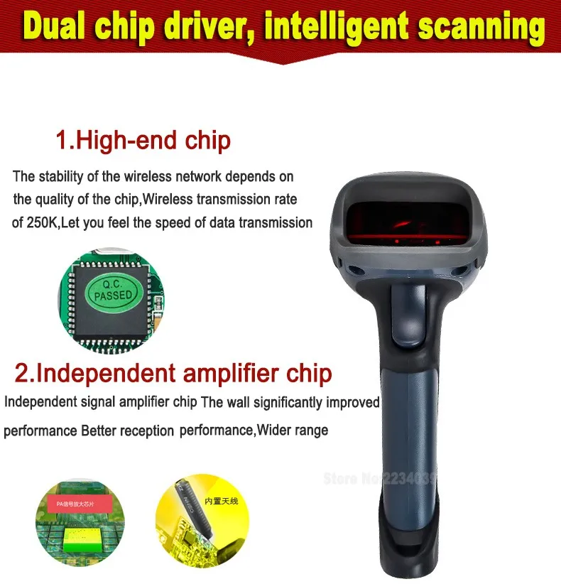 Scanners de Código de Barras sem Fio Scanner de Código de Barras Scanner a Laser de Alta Qualidade para o Mercado Atacado Handheld Leitor Pos Barcode 433 Mhz 6 Atacado 433 MHz handheld scanners de código