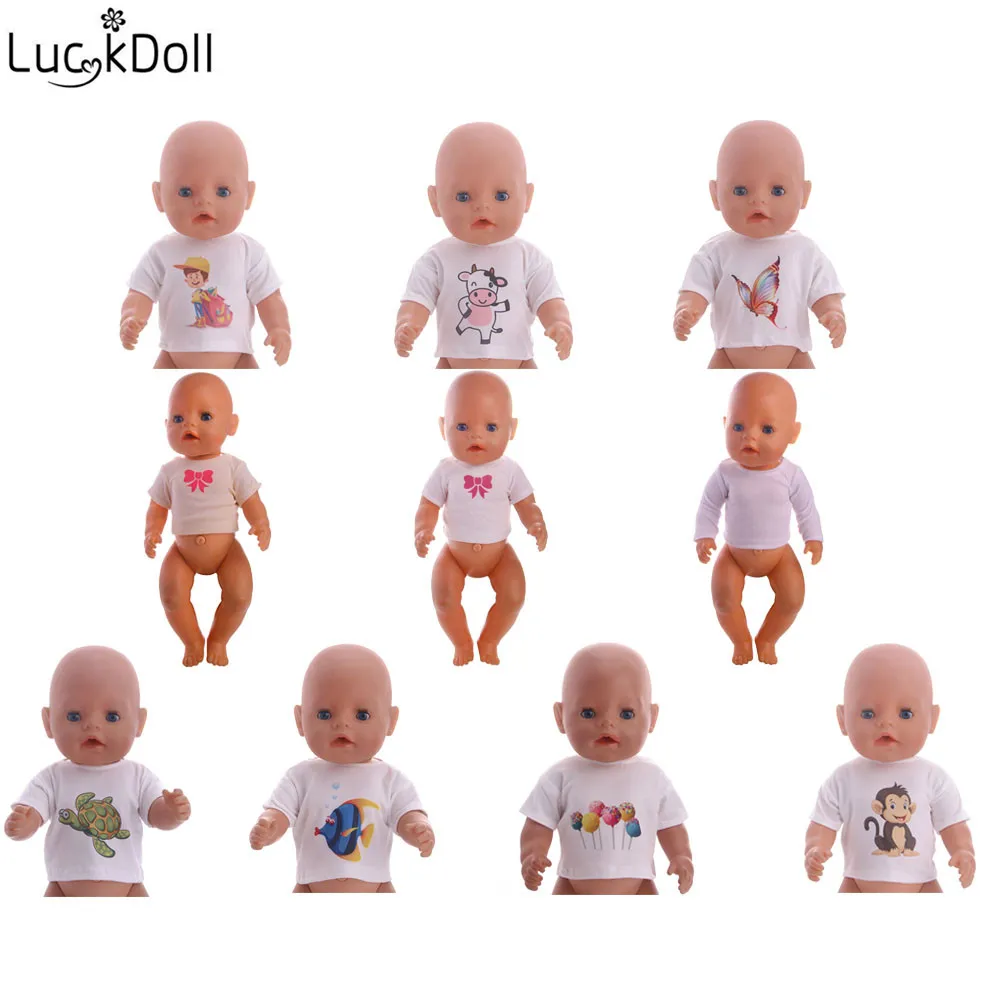 Luckdoll одежда 10 шт/стиль мультфильм печать белая футболка для 43 см кукла аксессуары