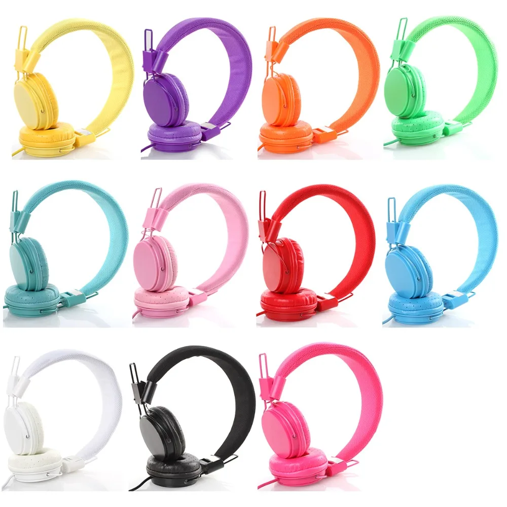Foldable Built in Mic Headphones Wired Cord artificial leather stereo MP3 earphone Children kids On Ear Headset for ipad tablet