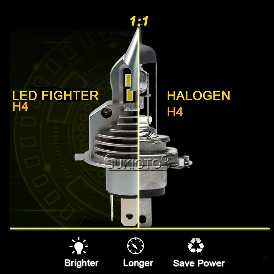 SUKIOTO 2PCS LED H4 LED Headlight Super Bright h4 hi lo Projector lens bulb kit 35W 6500K Super Bright Car styling Accessories (4)