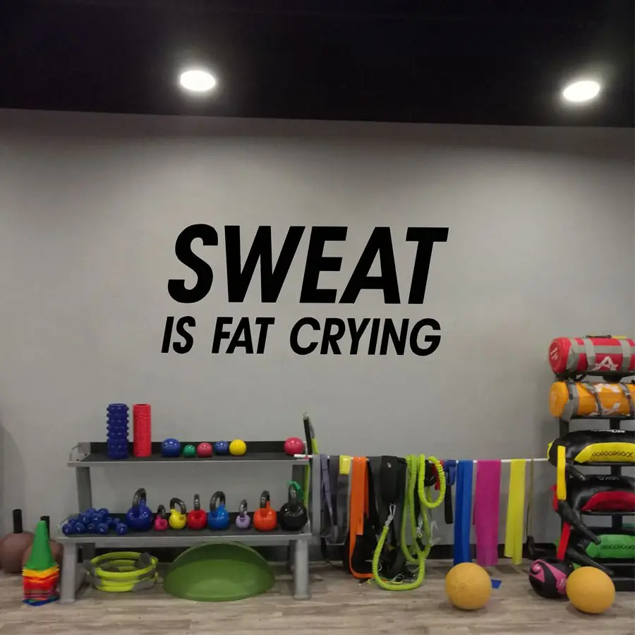 Sweat is Fat Crying Positive Quotes Vinyl Wall Sticker Workout Words Wall Art Decals For