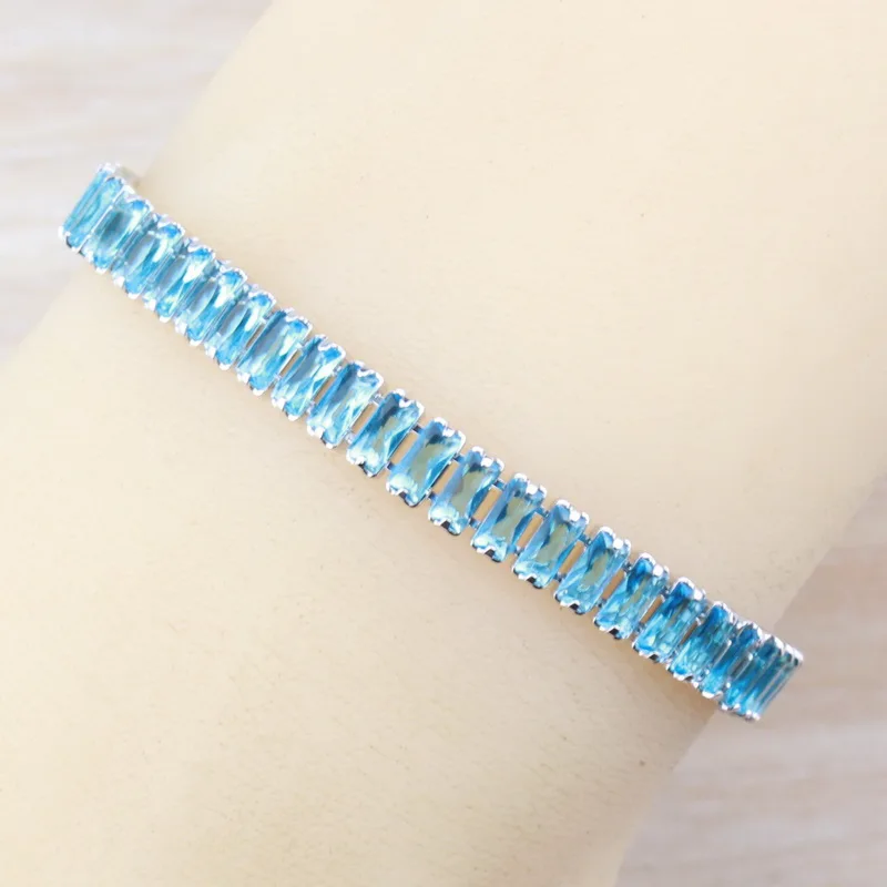 

2019 New Style Natural Sky Blue CZ Crystal Link Chain Bracelet Jewelry 925 Sterling Silver For Women Costume Length 18+2CM