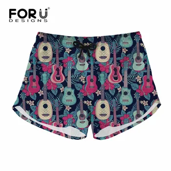 

FORUDESIGNS Tropical Ukulele Linen Tote Ba Print Women Summer Shorts Casual Girls Fitness Trunks Plus Size lady Short Pants