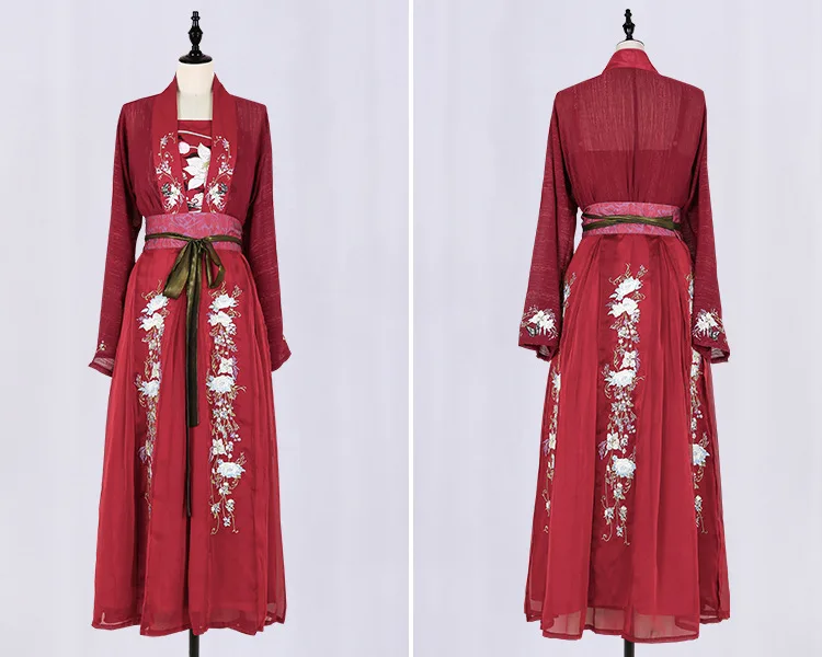 Иллюзорная мечта и море-Красивая Женская Hanfu Hanayome в китайском традиционном стиле винтажное пышное платье комплект из 4 предметов - Цвет: Red Set