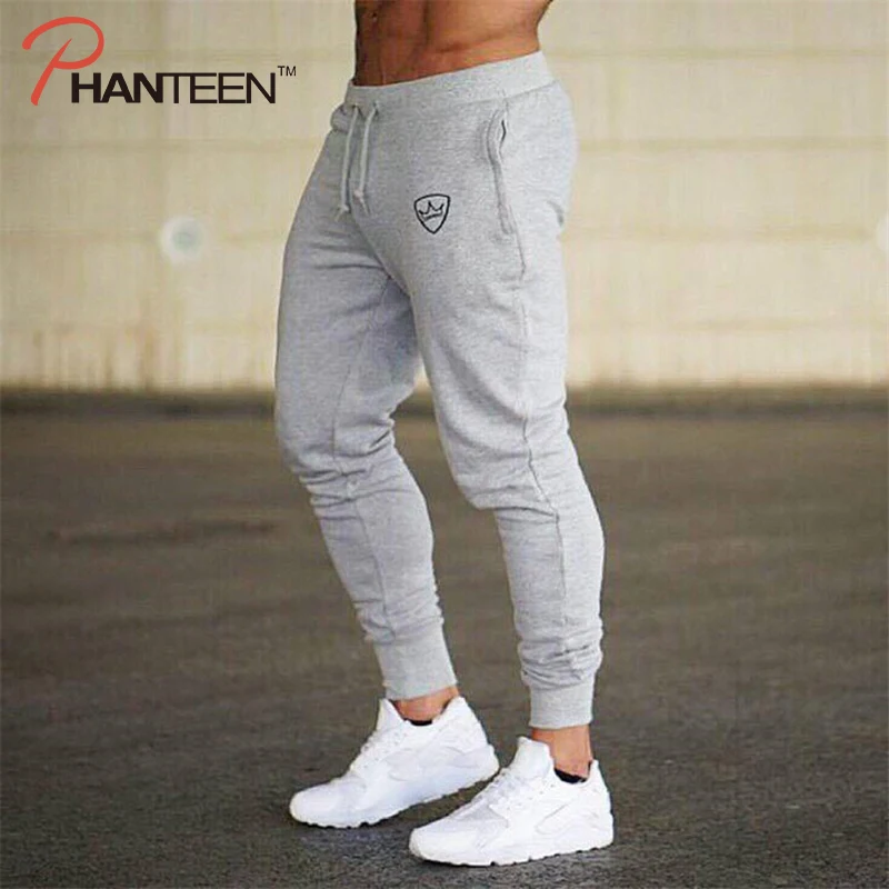 

Printed Crown Solid Color Fitness Men's Long Pants 2019 New Exercise Bodybuilding Gym Silm Male Sportwear Bulking Brand Trousers
