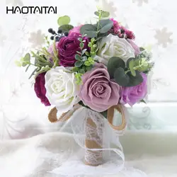 Свадебные букеты De Mariage розы Искусственный шелк цветок ручной работы Свадебный букет 2018