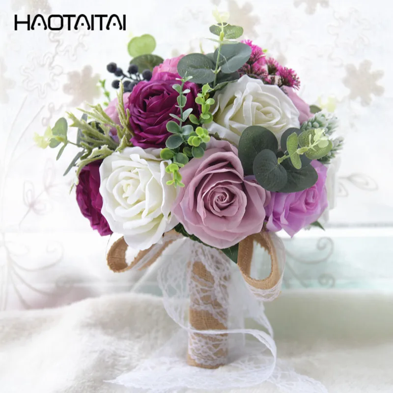 

Bridal Bouquets De Mariage Roses Artificial Silk Flower Handmade Wedding Bouquet 2018