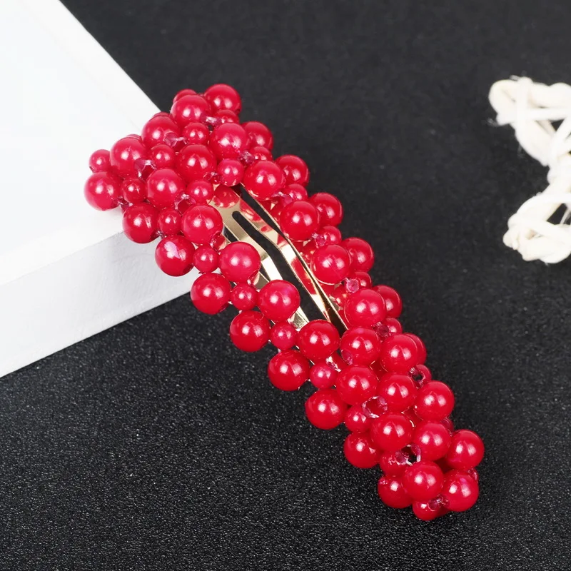 New Red Fashion Metal Hair Accessories Geometric Gold Color Hair Clip For Women Imitation Red Pearl Hairpin Barrettes Hairgrip